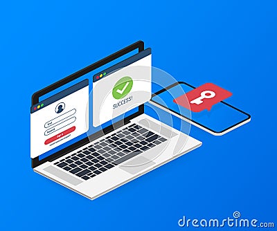 Duo authentication concept banner with text place. Can use for web banner, infographics, hero images. Vector illustration. Vector Illustration